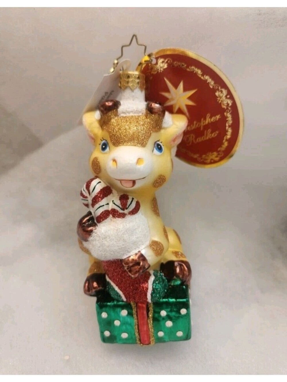Christopher Radko Ornament Stacked with Sweetness Giraffe Ornament NEW w/Tag&Box
